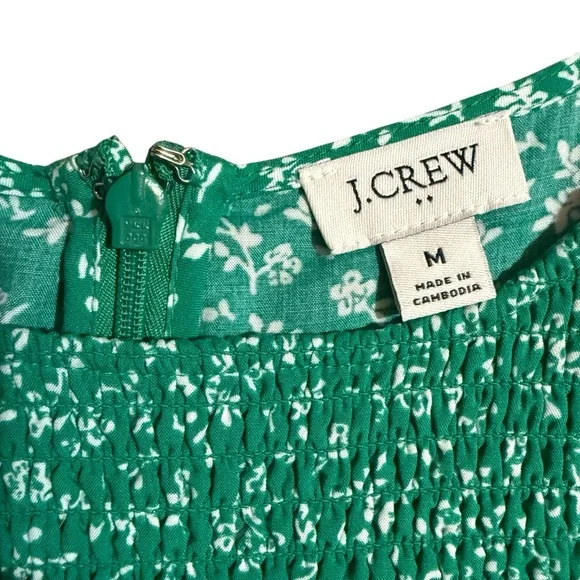 NWOT J. Crew Green and White Smocked Floral Midi Dress - Picture 3 of 8